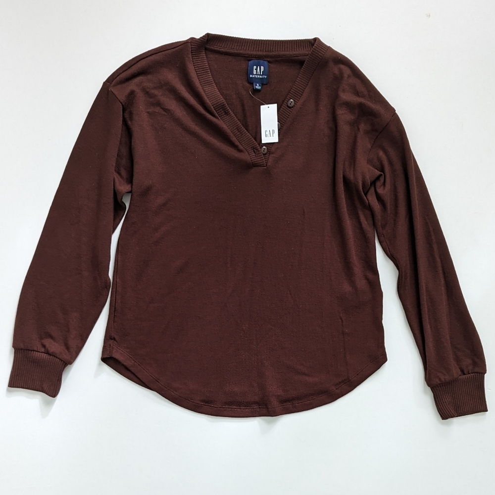 Gap Maternity True Soft Small Long Sleeve Brown Henley Pullover Sweater